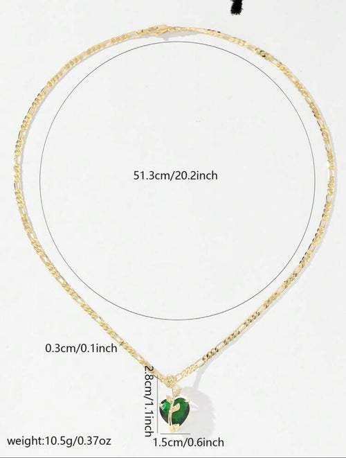 emerald heart pendant real gold-plated necklace