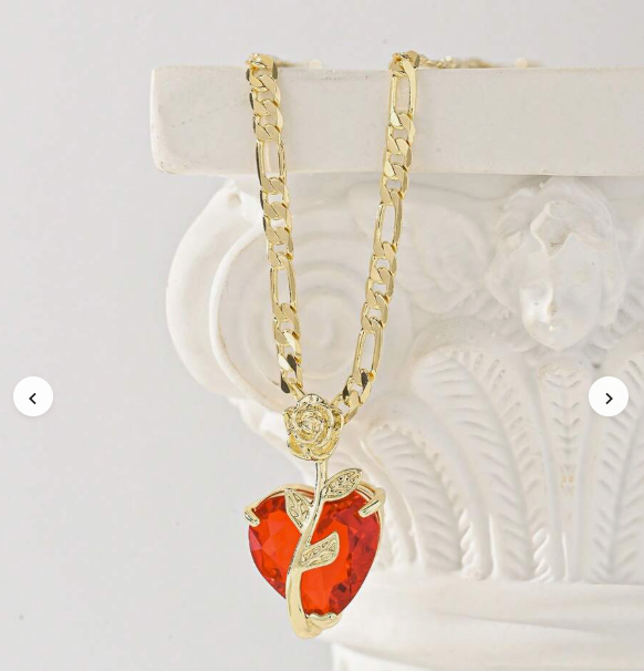 heart rose flower real gold-plated necklace